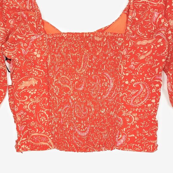 1. State Paisley Print Top Small Orange Cropped Vibrant Boho Festival Summer - Picture 7 of 12